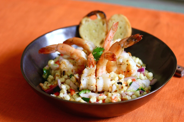 Grilled Shrimp Corn salad with Garlic Bread