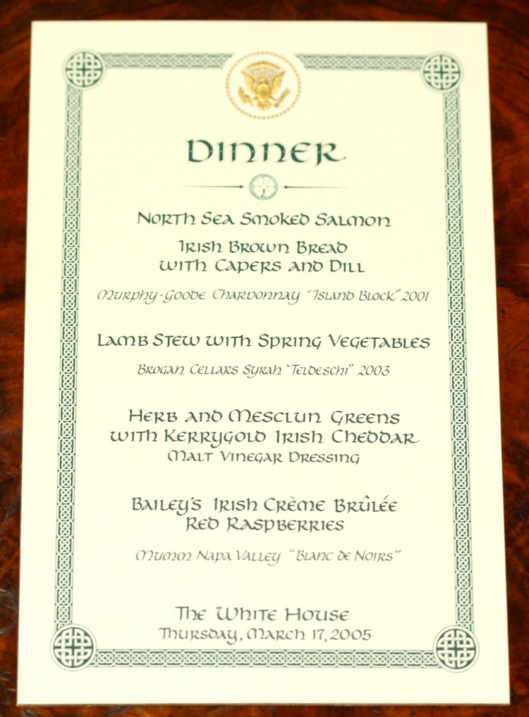 Green and white invitation to the White House dinner