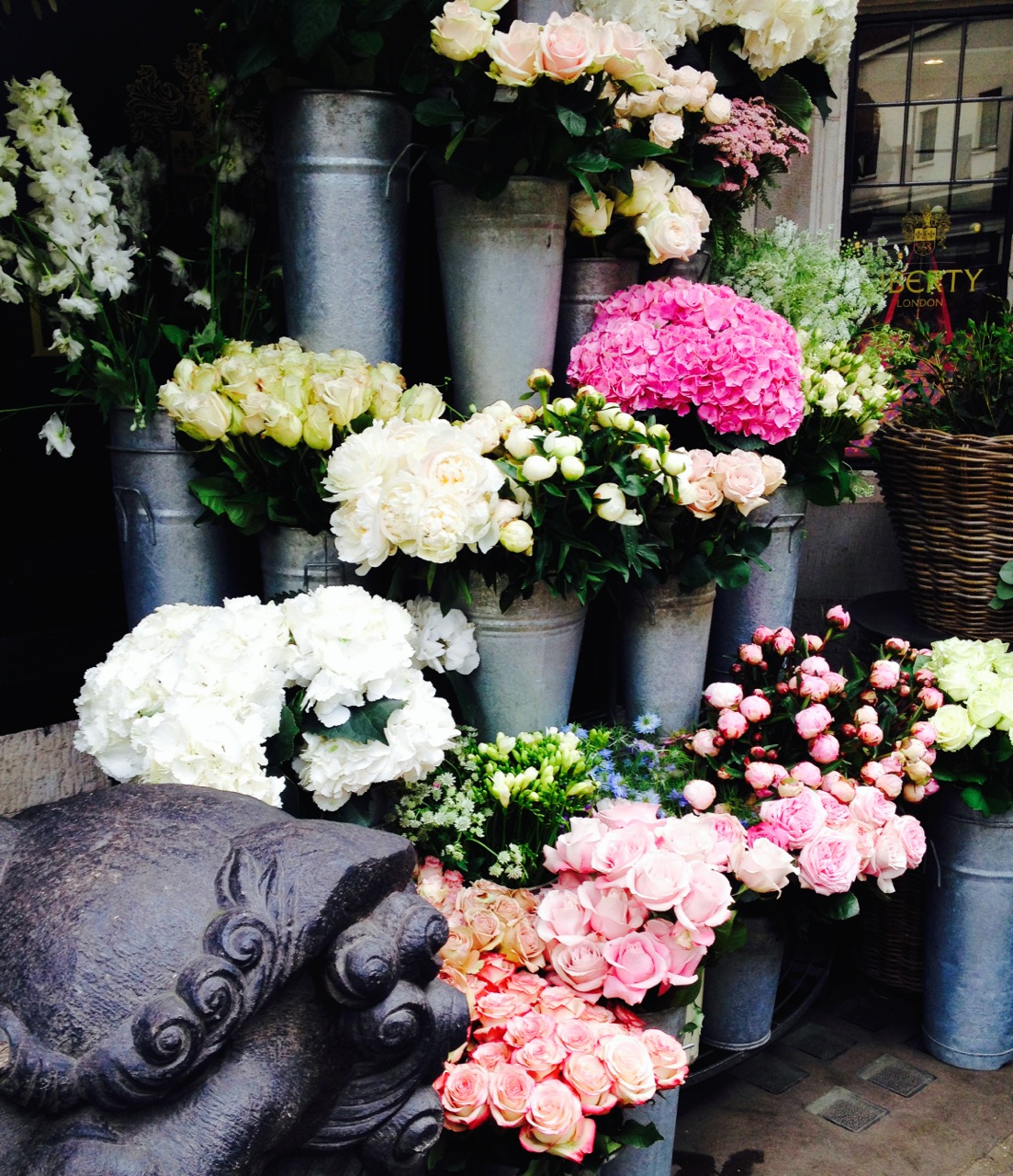 The English have a way with flowers  this stand outside Liberty of London is a pleasure to behold.