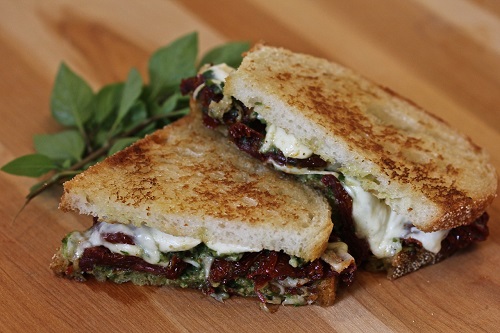 Sundried Tomatoes with Mozzarella and Pesto on Italian White Bread