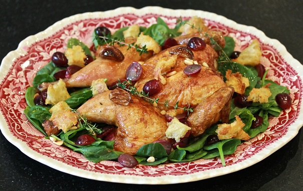 Spatchcock Chicken with Grapes and Pine Nuts