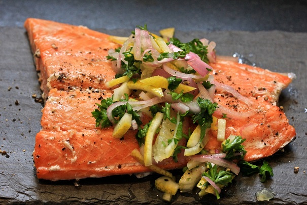 Slow Cooked Salmon with Lemon Relish