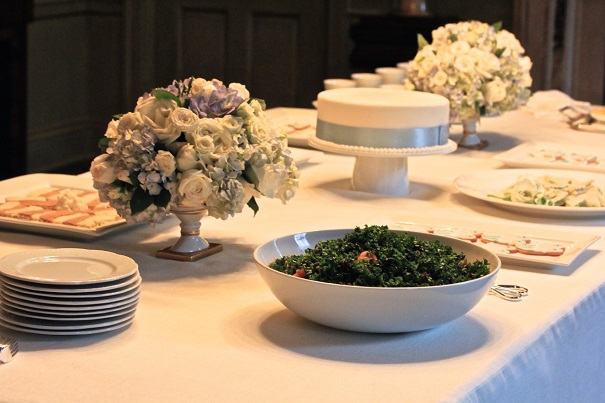 table with cake and flowers