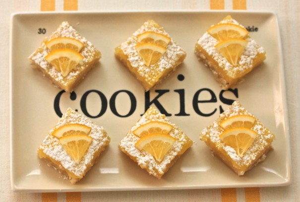 Lemon bars on serving plate