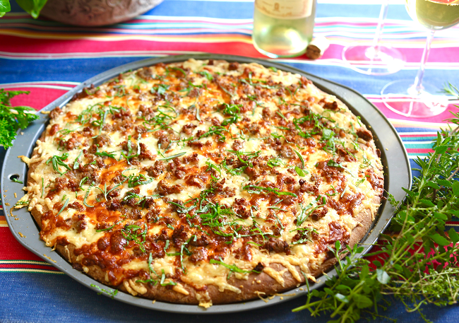 Herbed Spelt Pizza with Italian Sausage