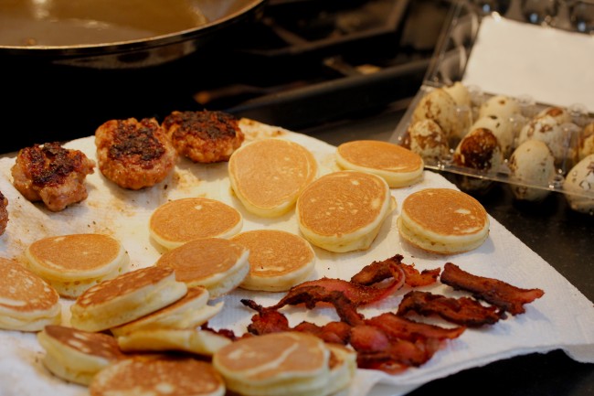 A Miniature American Breakfast Prepared With Tiny Cooking Utensils