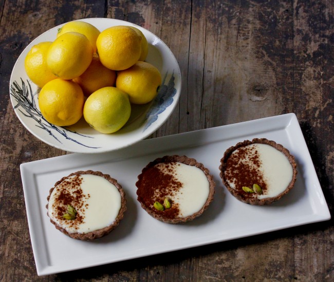 Lemon Mascarpone Tarts with Chocolate Pistachio Crust