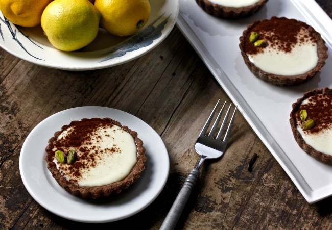 LEMON MASCARPONE TARTS WITH CHOCOLATE PISTACHIO CRUST on Americas-Table.com