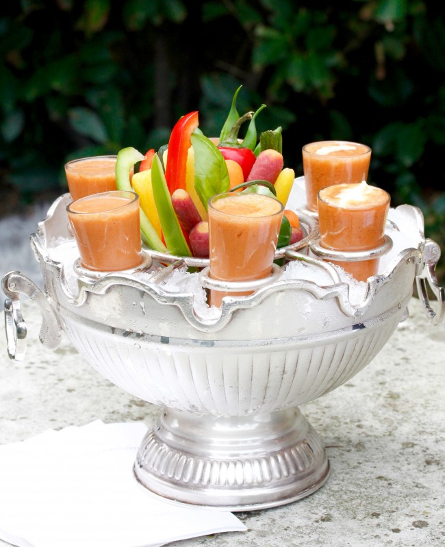 Gazpacho Shots with Mustard Cream