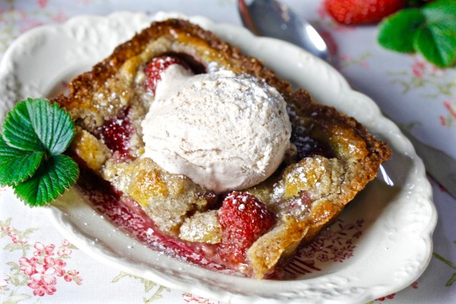 STRAWBERRY NUT TART WITH CINNAMON ICE CREAM on Americas-Table.com