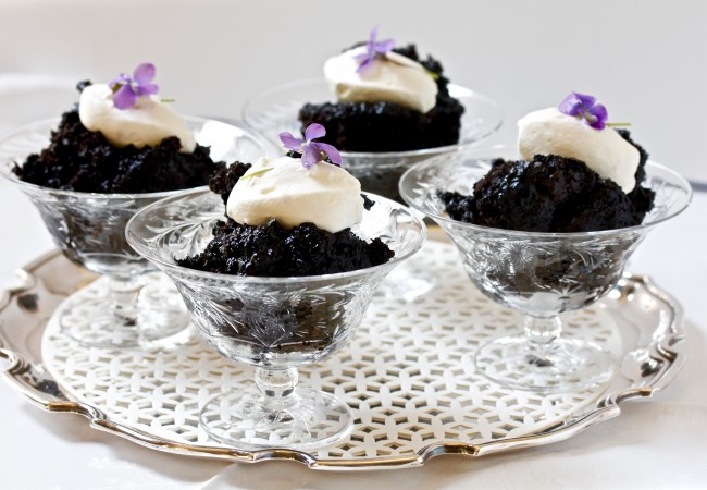 English Chocolate Pudding with Rum Cream