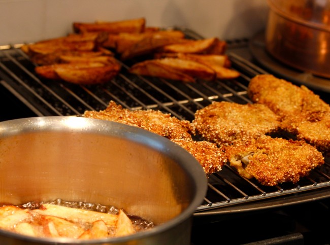 FRIED OYSTER SANDWICHES AND PICKLED FRENCH FRIES on Americas-Table.com