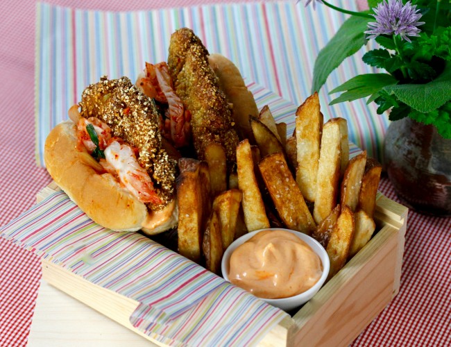 FRIED OYSTER SANDWICHES AND PICKLED FRENCH FRIES on Americas-Table.com