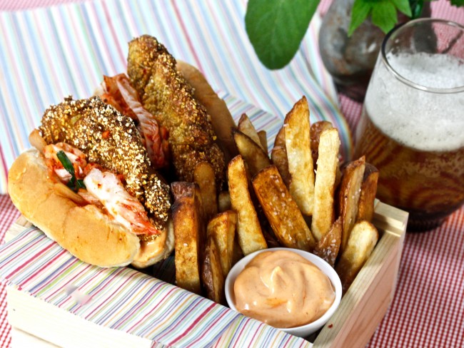FRIED OYSTER SANDWICHES AND PICKLED FRENCH FRIES on Americas-Table.com