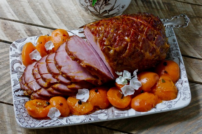 Glazed Ham with Pickled Apricots