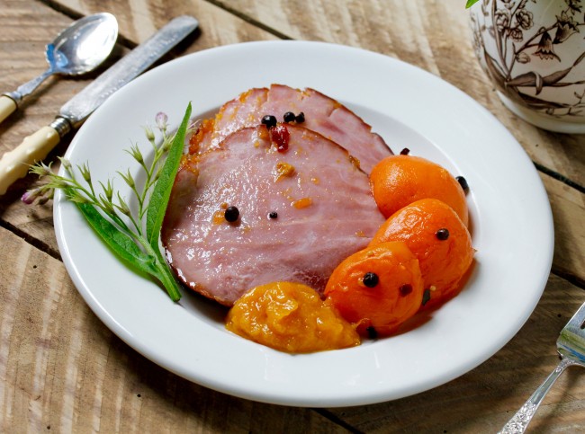 GLAZED HAM WITH PICKLED APRICOTS on Americas-Table.com