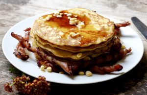 FRESH CORN PANCAKES WITH BACON CORKSCREWS on Americas-Table.com