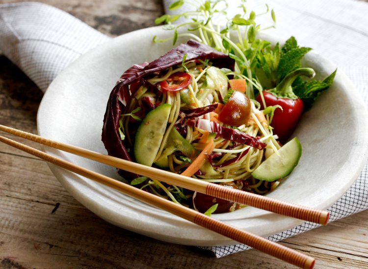 Green Tea Soba Noodles with Carrot VinaIgrette