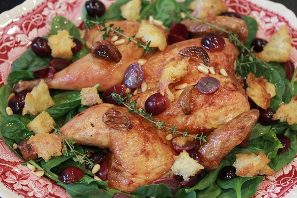 Spatchcock Chicken with Grapes and Pine Nuts