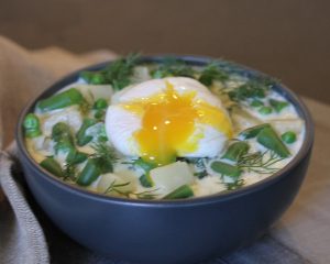 Vegetable Dill Soup with Poached Egg