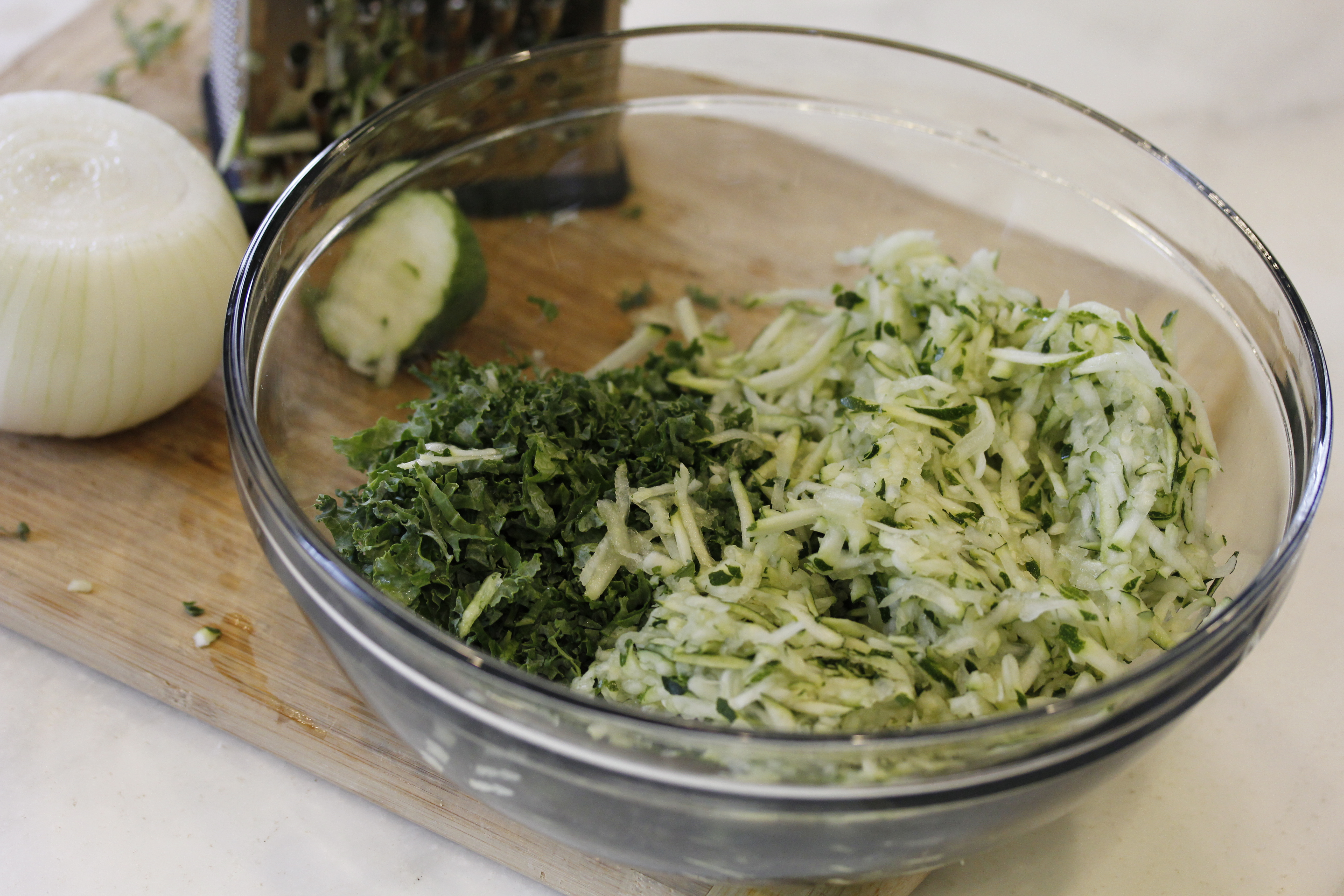 Kale Zucchini Latkes with Poached Eggs and Chive Yogurt