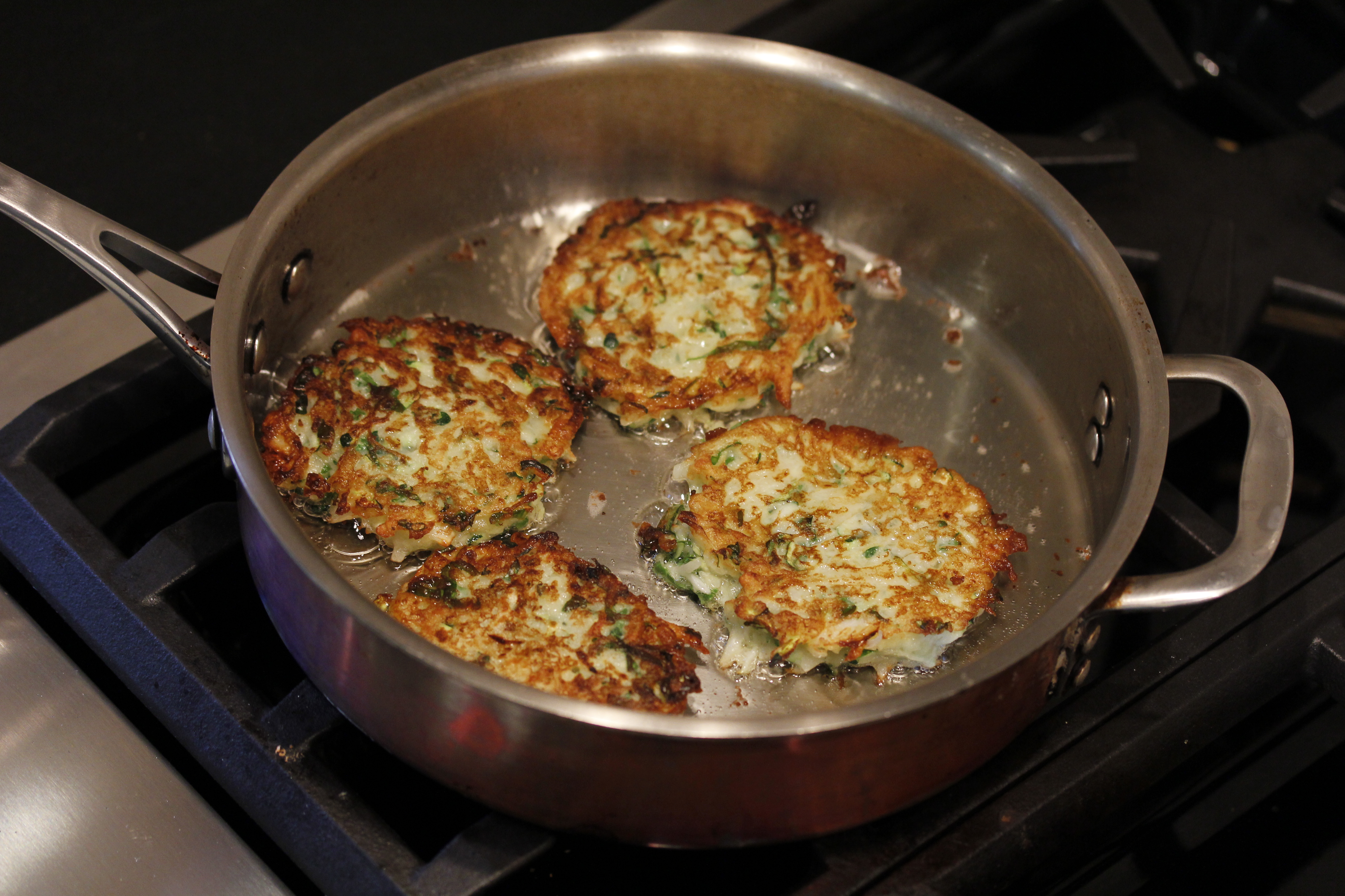 Kale Zucchini Latkes with Poached Eggs and Chive Yogurt