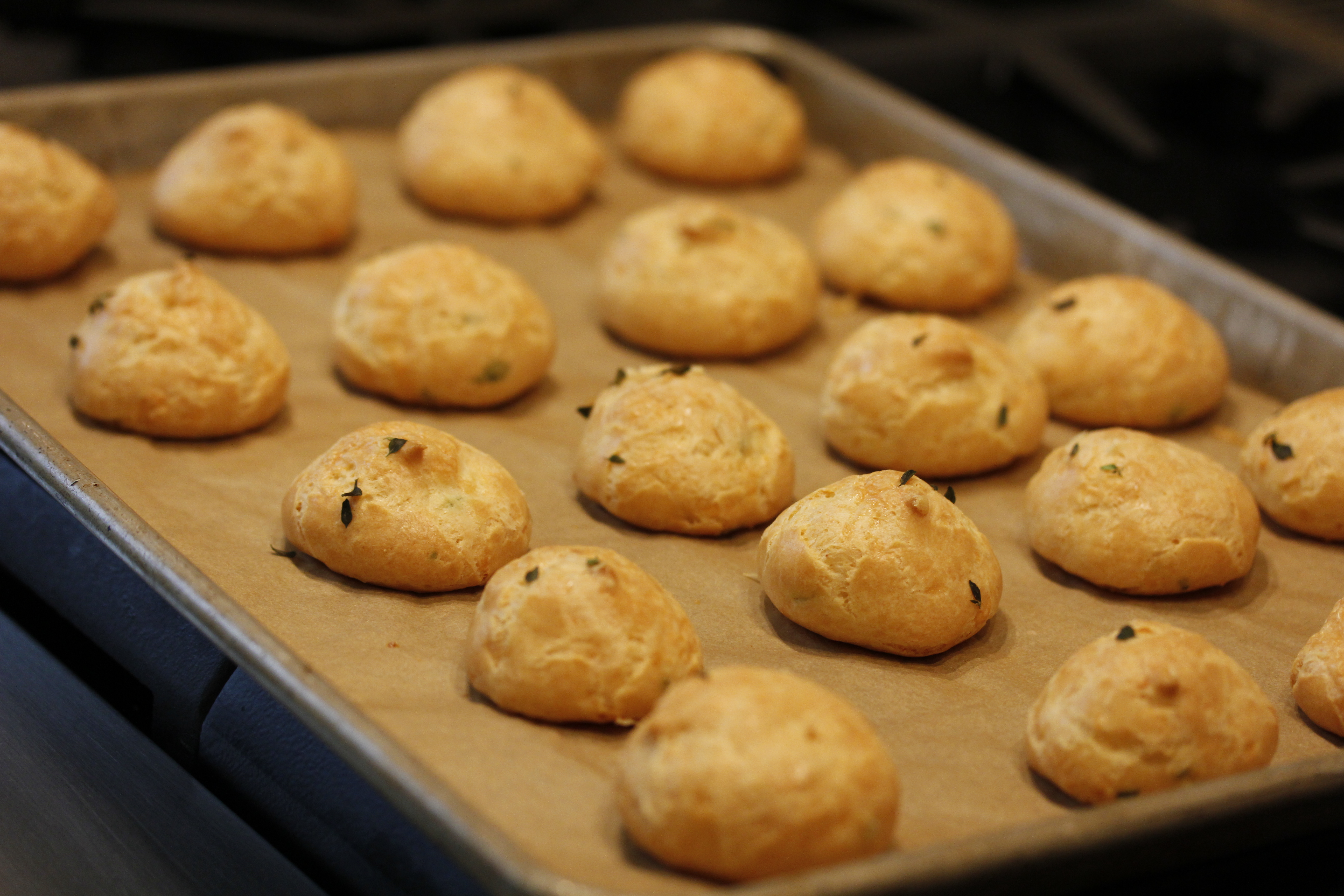 Cheddar Caraway Crisps and Thyme Gougeres