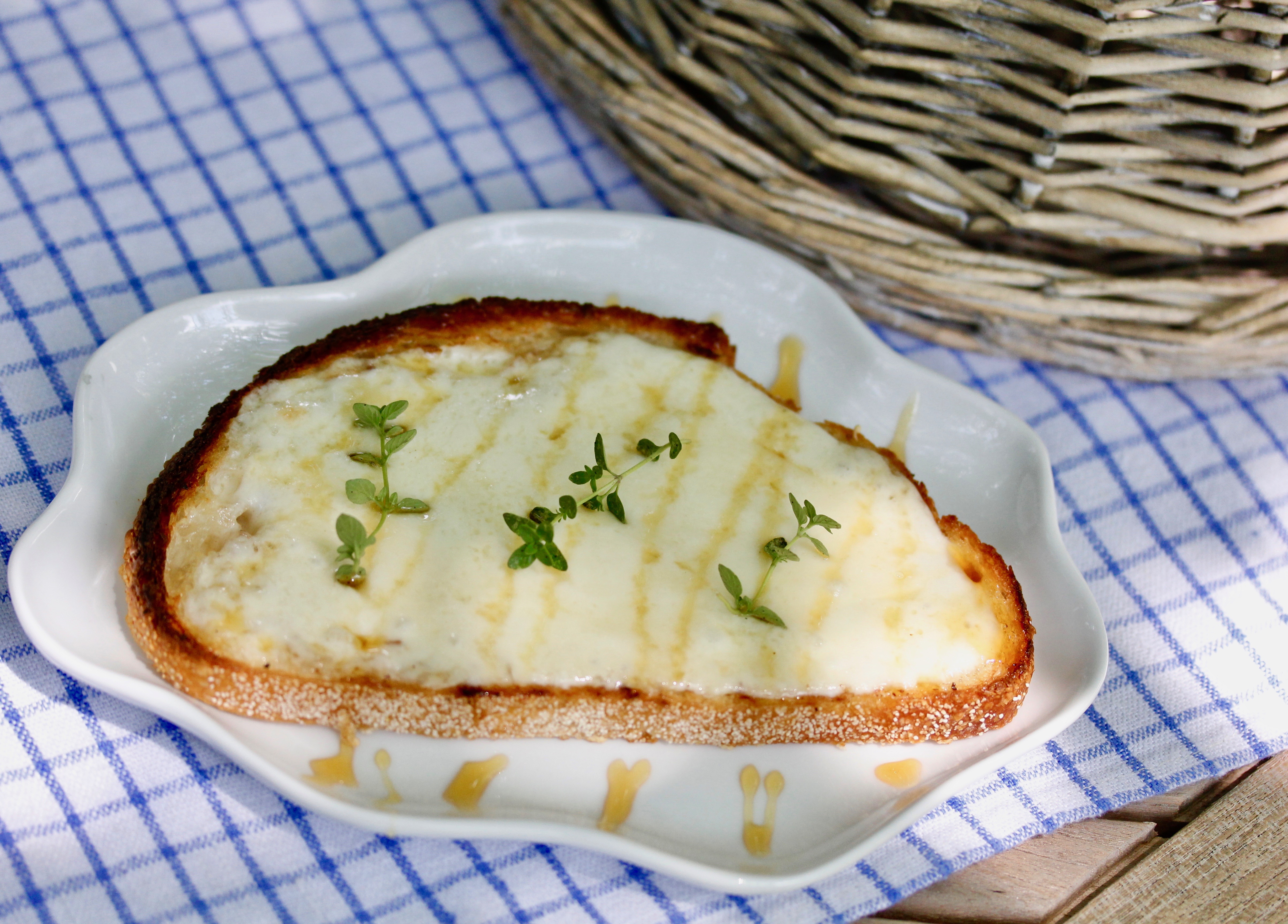 Open-faced Grilled Cheese with Honey