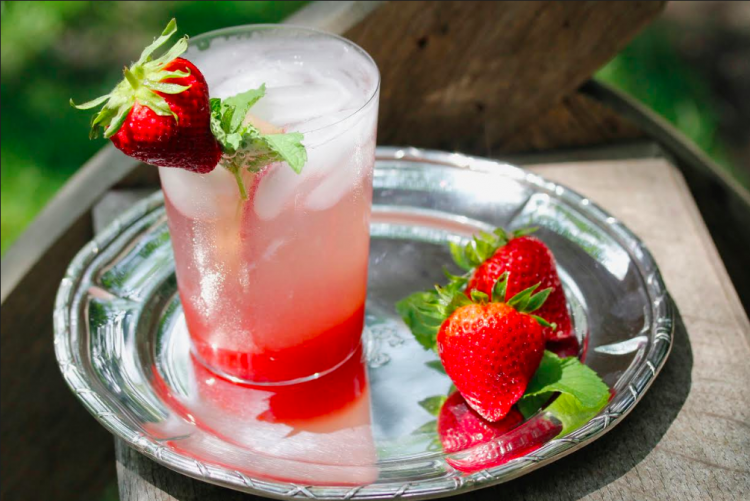 Strawberry Rhubarb Gin Fizz