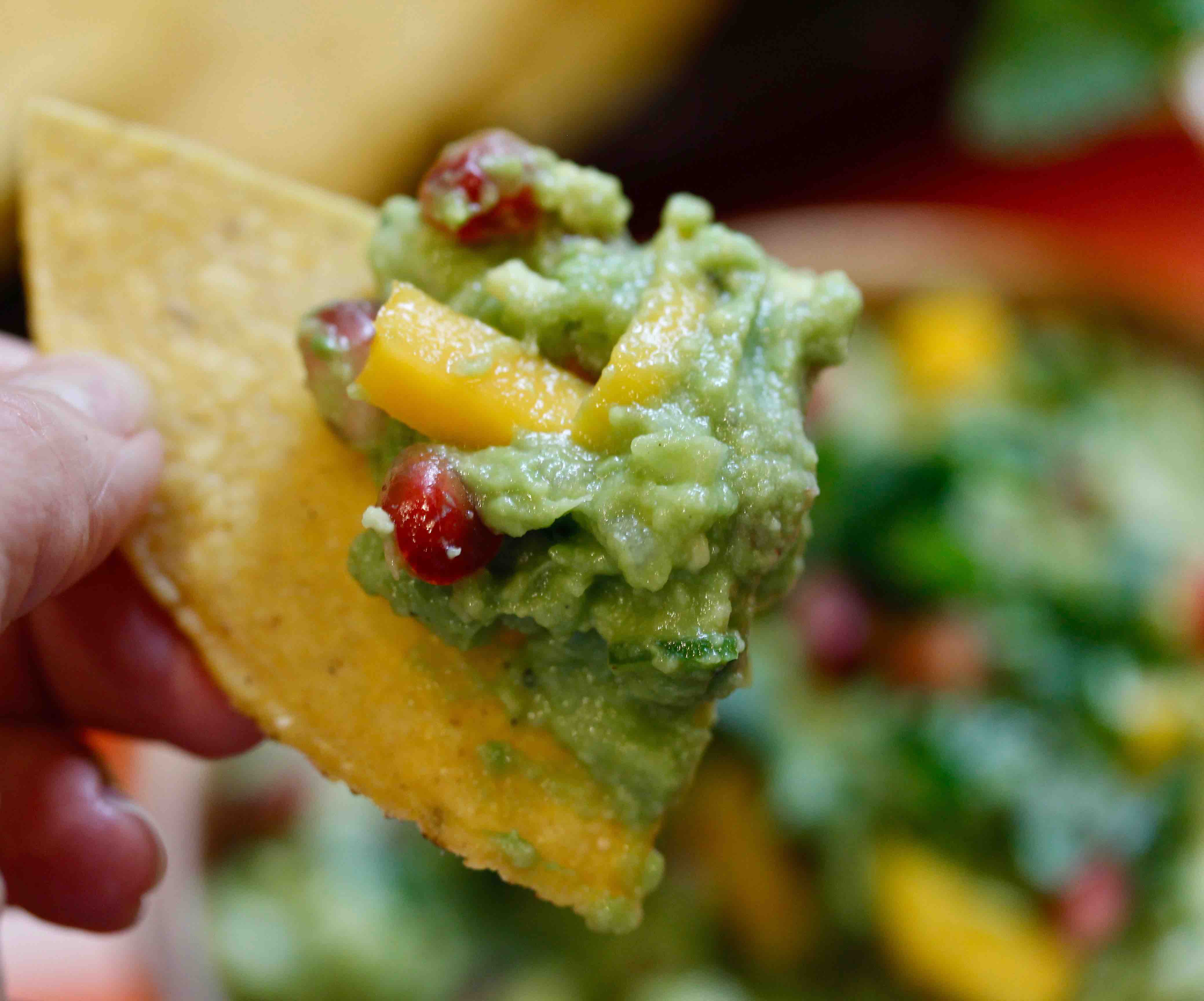 Mango Pomegranate Guacamole with Honey and Smoke Mezcal Cocktail